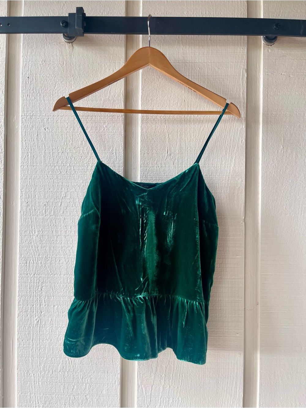 J. Crew Emerald Green Velvet Spaghetti Strap Peplum Camisole